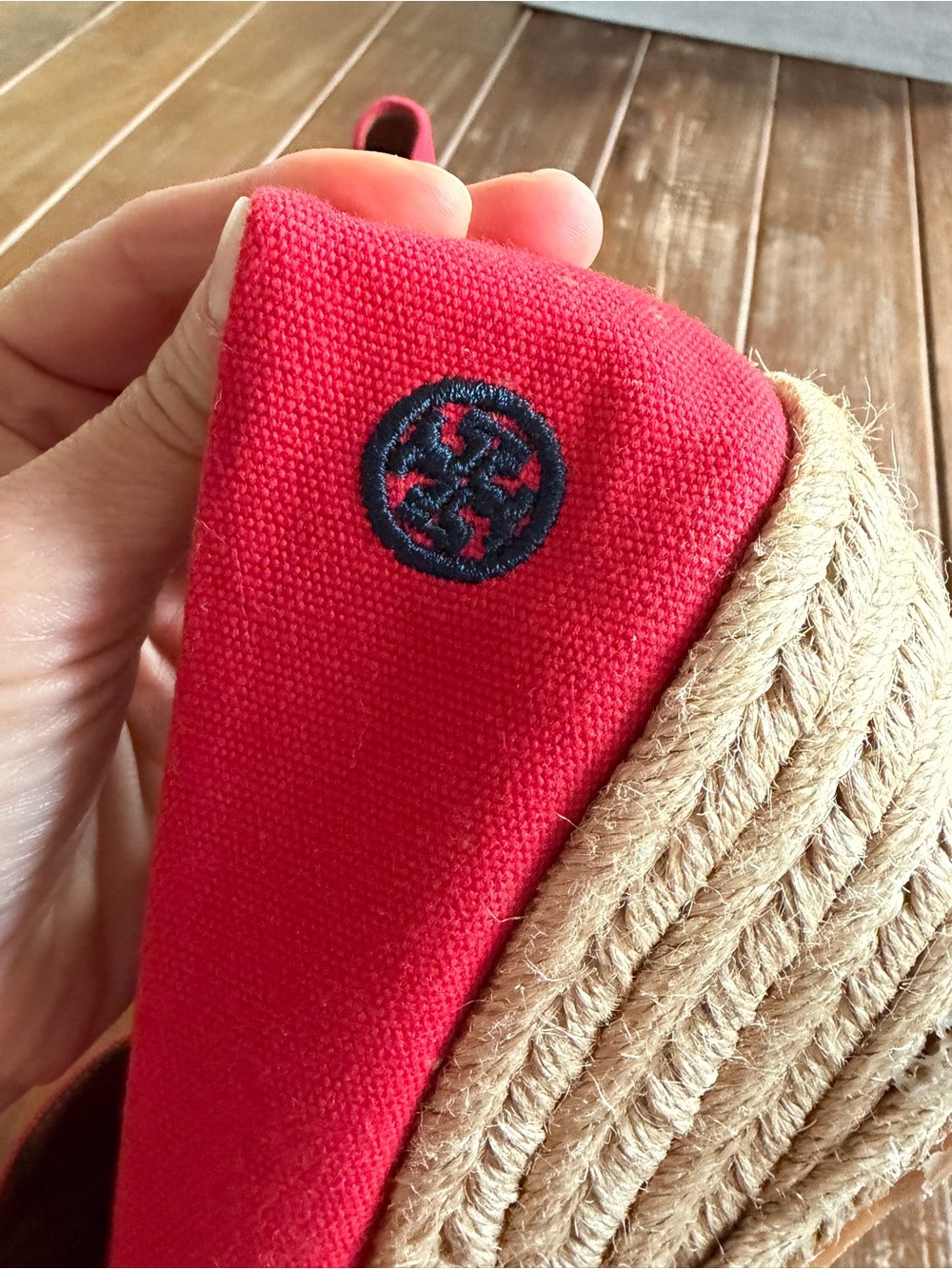 Tory Burch Red Canvas Espadrille with Navy Logo size 9.5